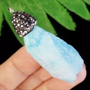 Wrapped Blue Crystal Agate Druzy Quartz necklace